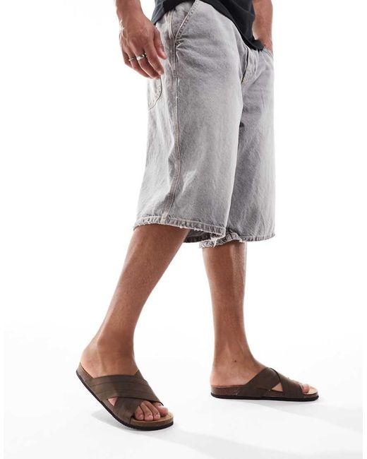 Threadbare White Faux Suede Cross Strap Sandals for men
