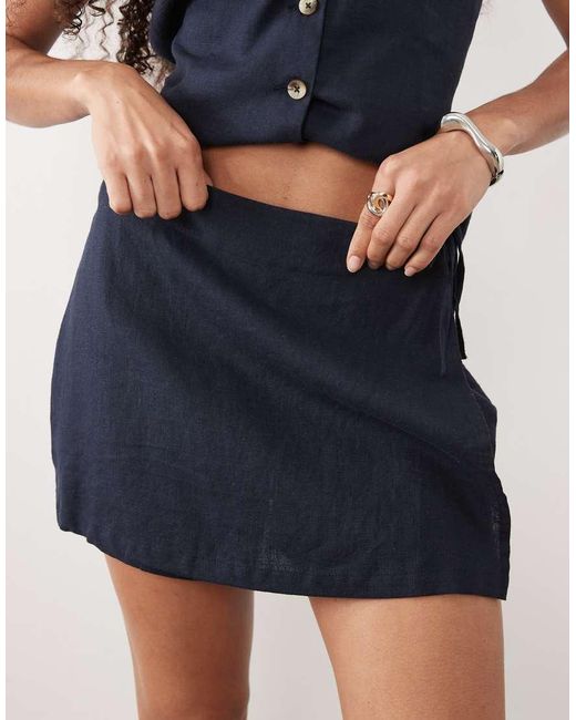 River Island Blue Linen Look Skort