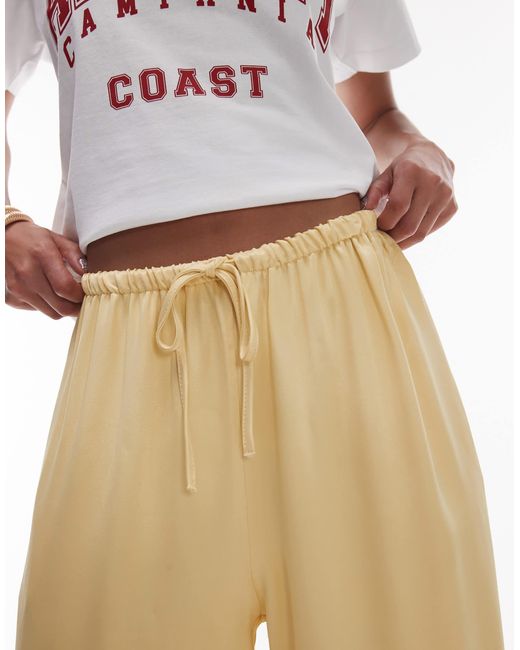 TOPSHOP Natural Satin Tie Waist Wide Leg Trouser