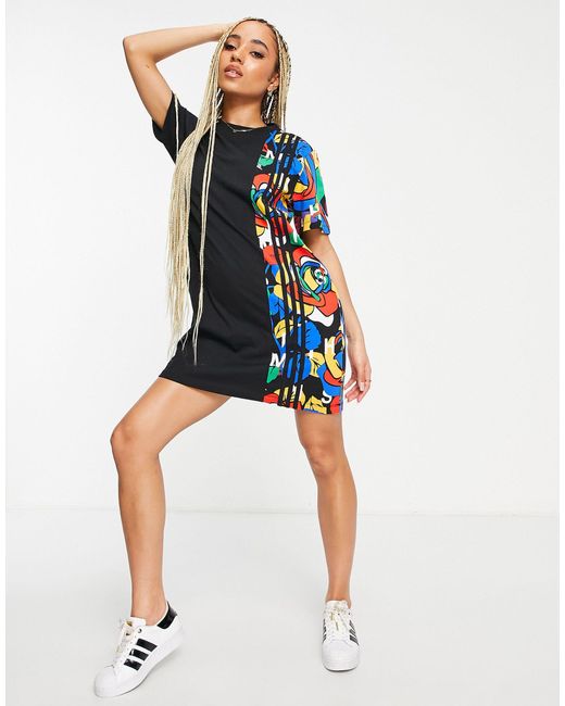 Adidas originals t-shirt dress with cheap trefoil logo y sheer mixed floral