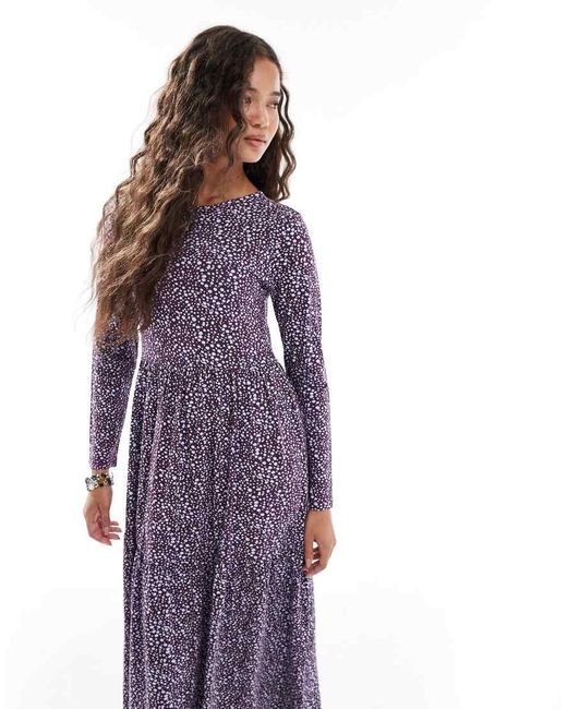 Wednesday's Girl Purple Long Sleeve Smudged Polka Dots Midaxi Dress
