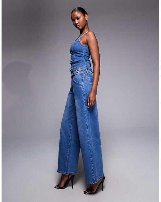Liquor N Poker Blue Baggy Fit Jeans Co-Ord With Buckle Detail