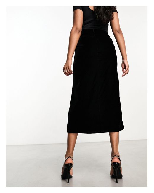 ASOS Black Velvet Bias Midi Skirt