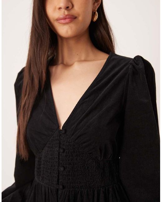 Nobody's Child Black Riley Long Sleeve Cord Midi Dress