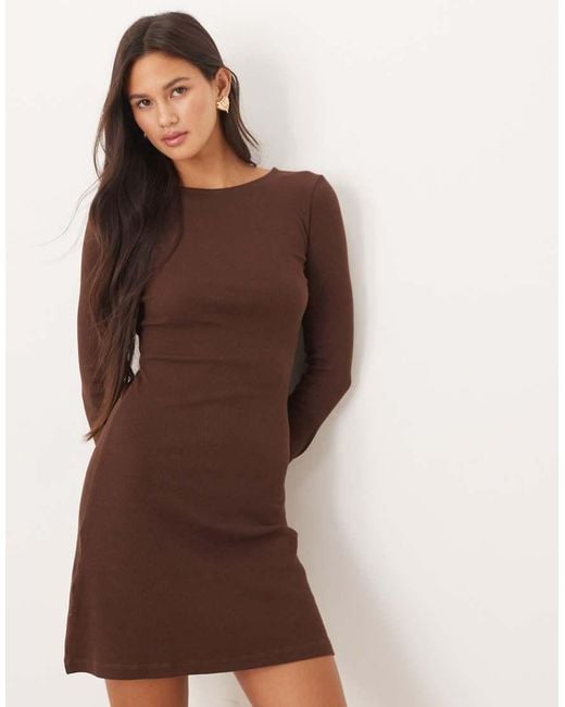 Brave Soul Brown Long Sleeve Jersey Dress