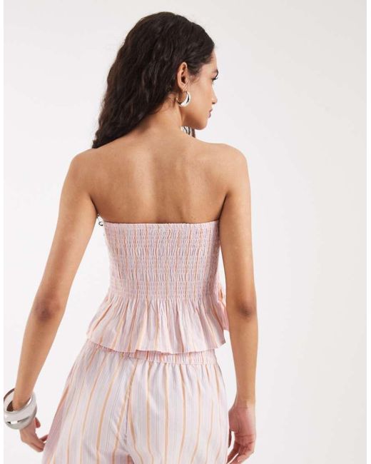 Vero Moda Pink Poplin Shirred Peplum Hem Bandeau Top Co-ord