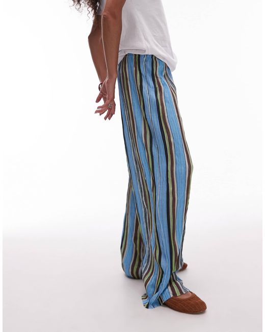 Pantalon ample effet froissé à rayures TOPSHOP en coloris Blue