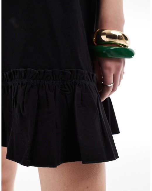 Miss Selfridge Black Poplin Frill Detail T-shirt Dress