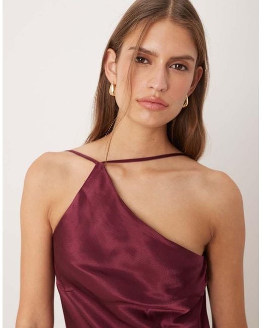 SNDY'S Red Satin One Shoulder Open Cowl Back Detail Maxi Dress