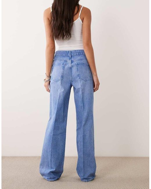 ASOS Blue Wide Leg Dad Jean With Crease Detail