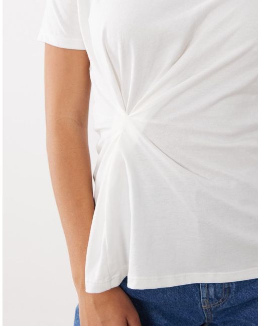 Mango White 100% Cotton Tie Waist T-shirt