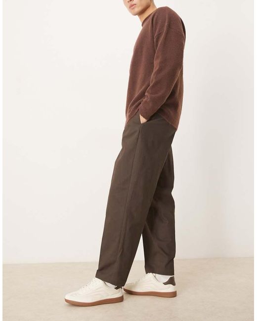 Pantalones De Vestir Marrones De Corte Tapered Extragrande Con Pinzas Delanteras Y Cinturilla Elástica 100% De Algodón De ASOS de hombre de color Brown