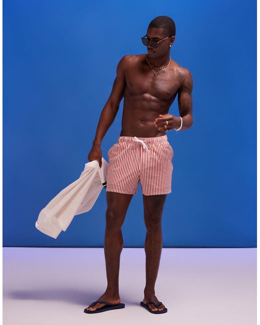 ASOS Blue Striped Seersucker Swim Shorts for men