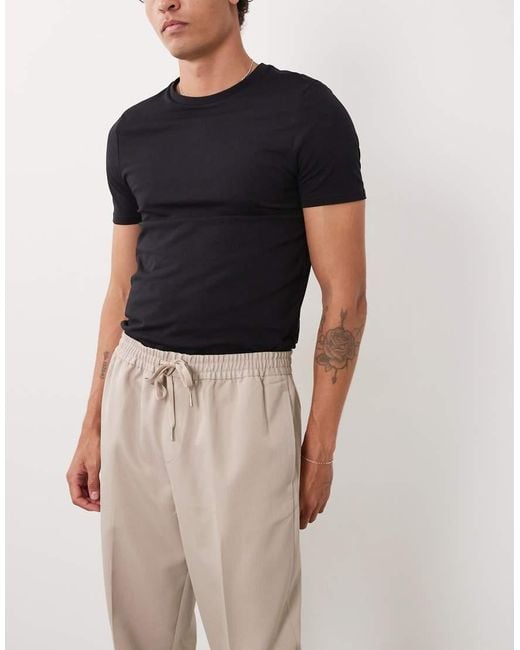 ASOS Natural Tailored Pull On Tapered Trousers for men