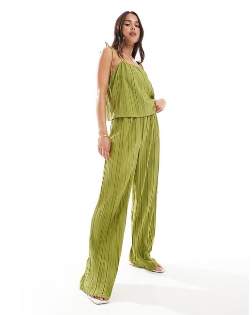 Vero Moda Green High Waist Plisse Trouser Co-ord