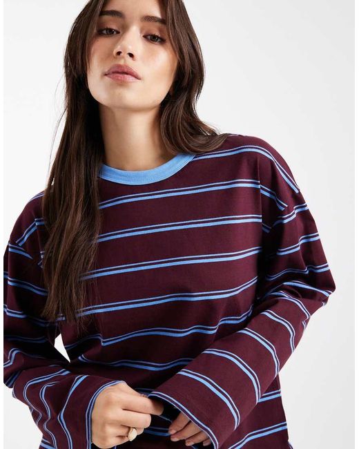 Collusion Red Long Sleeve T-Shirt With Contrast Neck