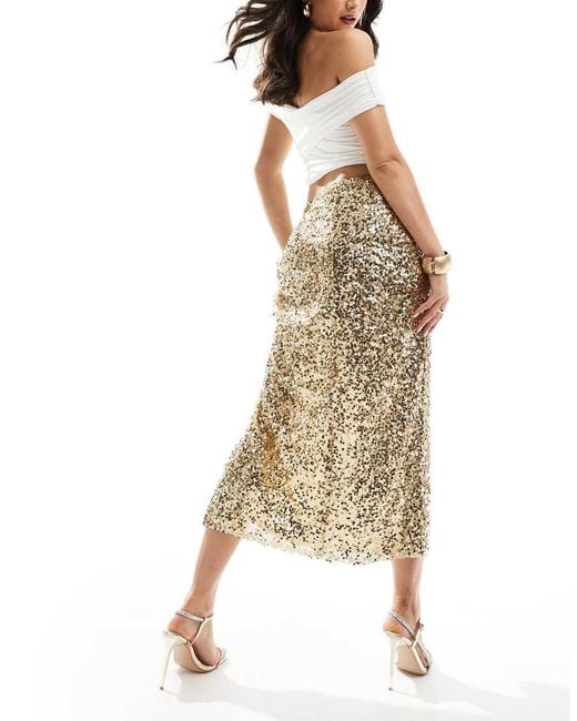 ASOS Natural Sequin Wrap Midi Skirt