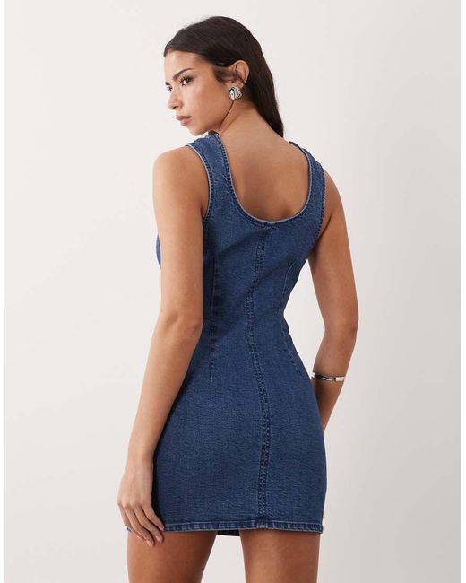 ASOS Blue Denim Square Neck Stretch Bodycon Dress
