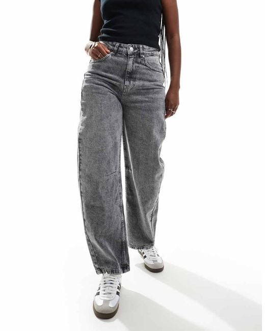 ASOS Gray Barrel Leg Jeans With Cinch Waist