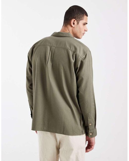 Jack & Jones Green Linen Mix Overshirt for men