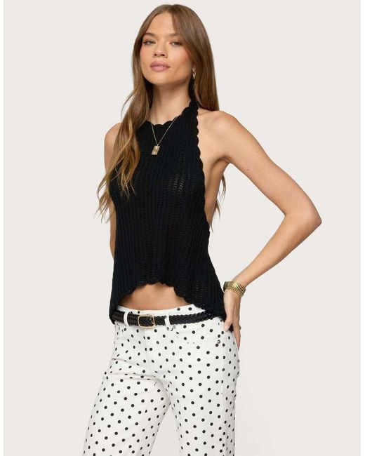 Edikted Black Ivey Backless Crochet Halter Top