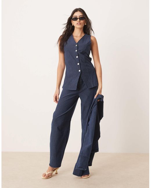 ASOS Blue Denim Look Button Down Jersey Waistcoat