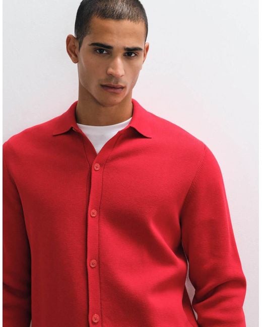 ASOS Red Relaxed Compact Knitted Over Shirt for men