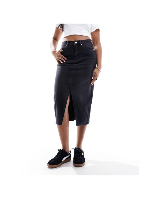 Vero Moda Black Denim Midaxi Skirt With Front Split