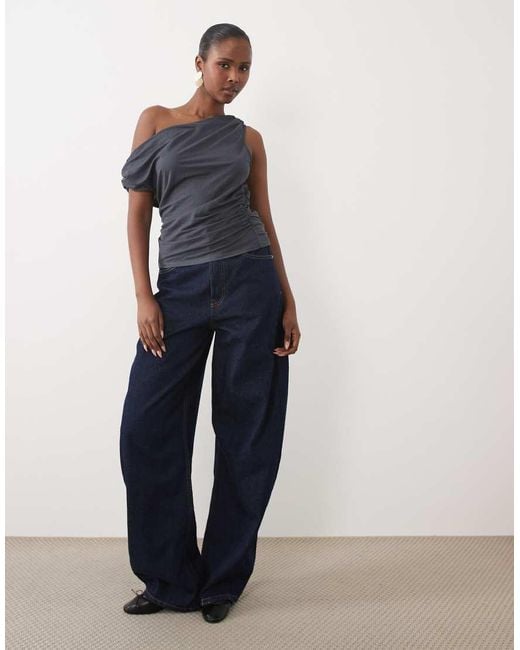 ASOS Blue Linen Look Asymmetric Cowl Neck Top