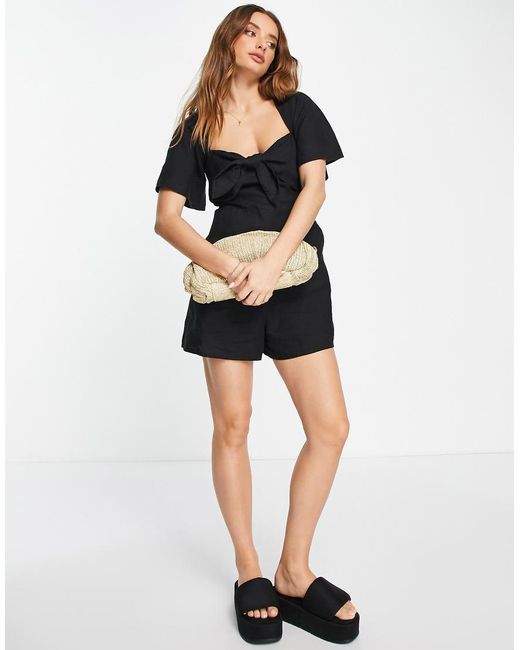 & Other Stories Black Knot Detail Linen Playsuit