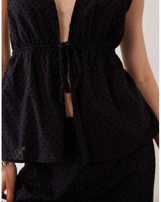 esmé studios Black Esmee Tie Front Dobby Detail Beach Top