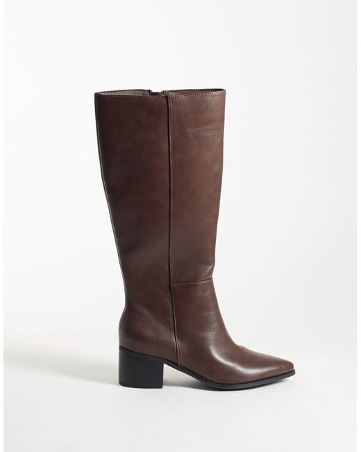 London Rebel Brown Jessie Refined Pointed Knee Boots