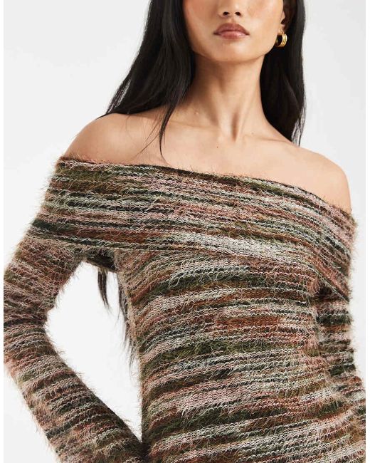 Kiwi & Co Gray Bibi Textured Knit Bardot Mini Dress