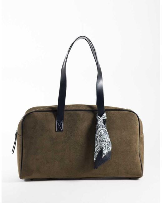 ASOS Green Faux Suede Holdall With Paisley Scarf for men