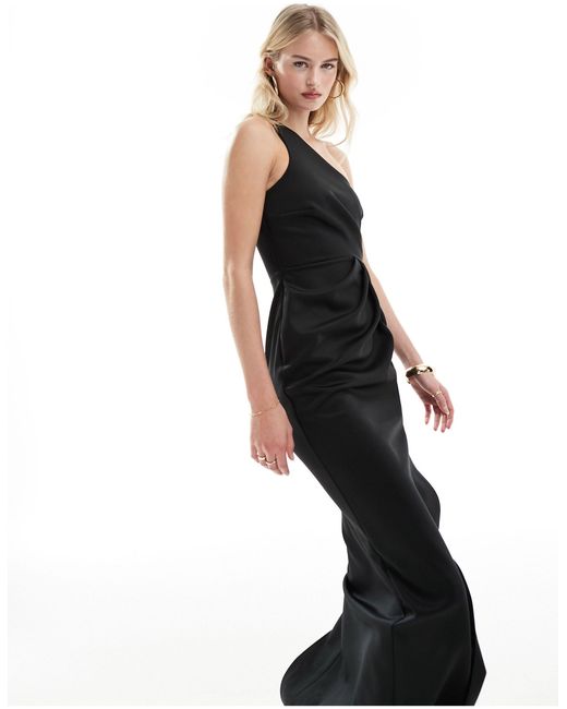 ASOS Black Asos Design Tall One Shoulder Pleat Detail Bodycon Maxi Dress