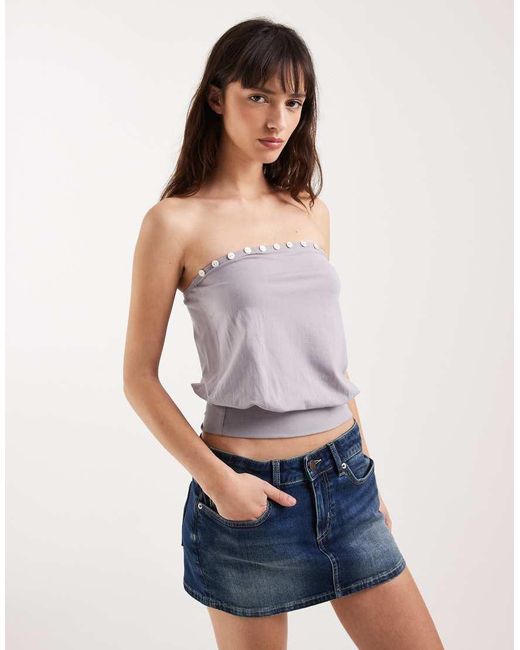 Motel Purple Hagar Pearl Trim Bandeau Top