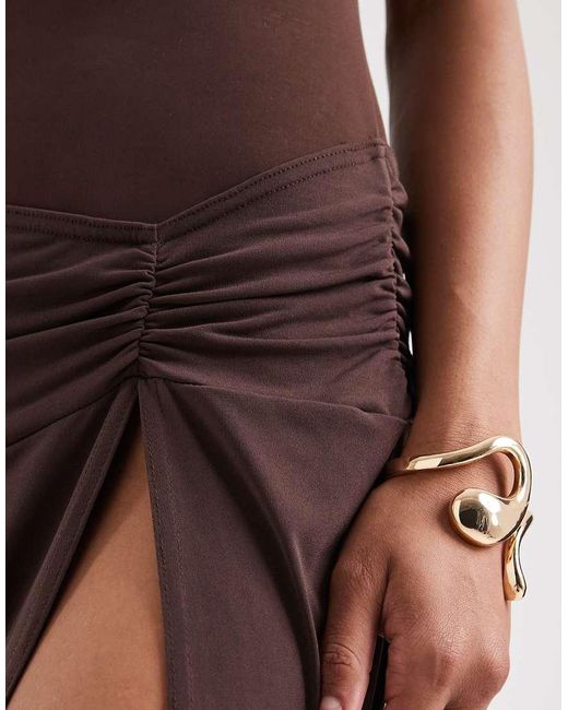 Vestito Lungo Allacciato Al Collo Color Cioccolato di Miss Selfridge in Brown