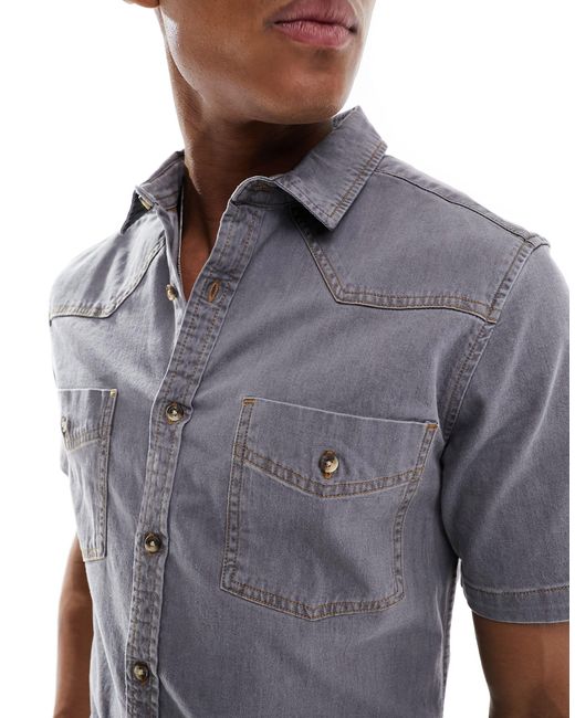 ASOS – kurzärmliges jeanshemd in Gray für Herren
