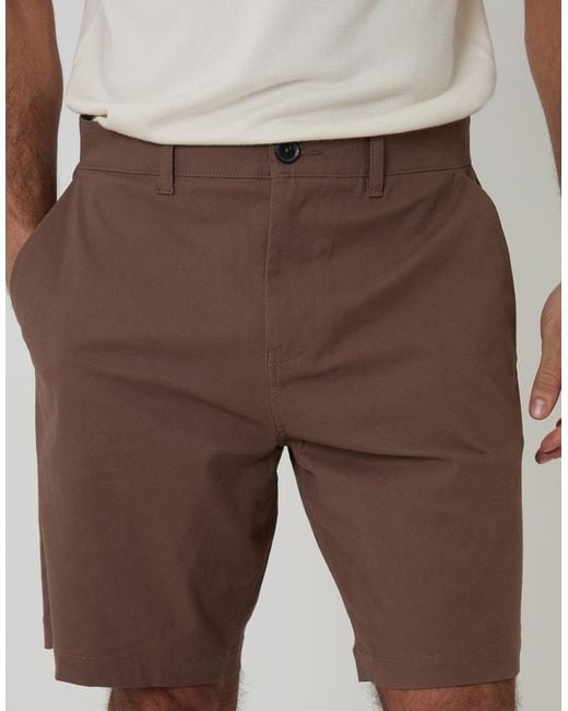 Threadbare Brown Cotton Regular Fit Stretch Chino Shorts for men