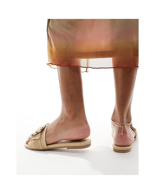 Steve Madden Brown – getaway – flache sandalen aus raffia mit verzierter schnalle