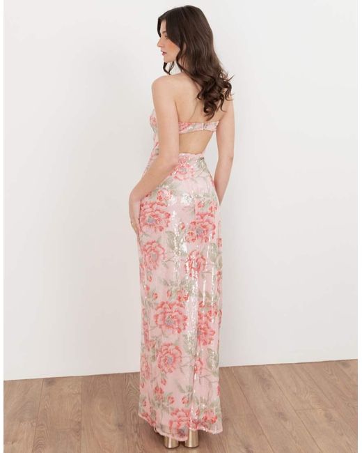 Maya Pink Printed Sequin Bandeau Maxi Dress
