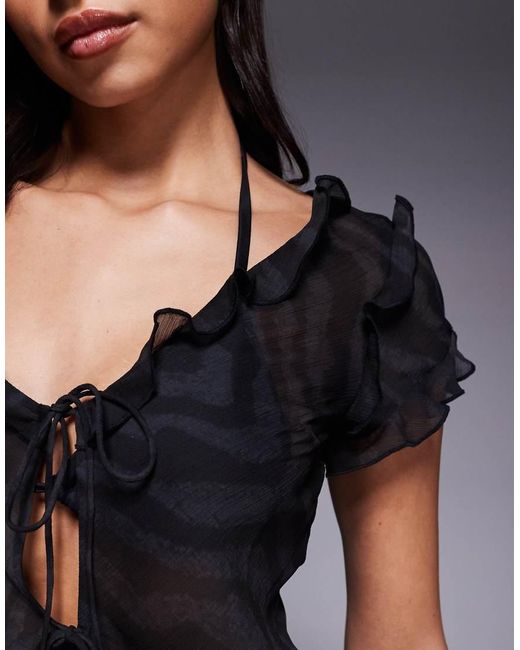 ASOS Gray Chiffon Beach Tie Front Top