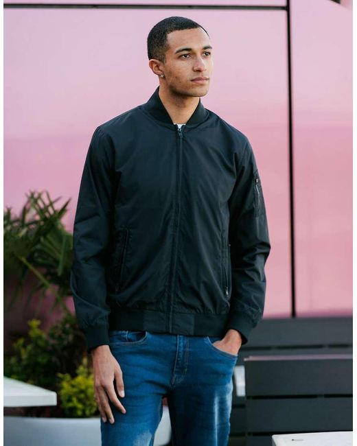 French Connection Blue Ma1 Technical Zip Bomber Jacket for men
