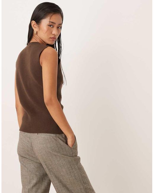 Threadbare Brown Crew Neck Cardigan Vest
