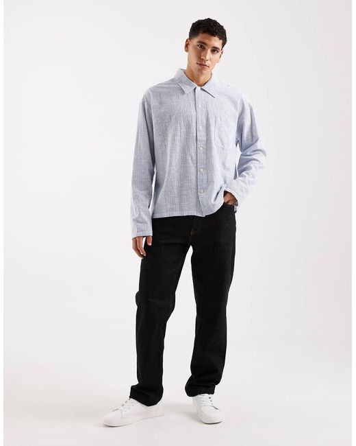 Jack & Jones White Boxy Seersucker Long Sleeve Shirt for men