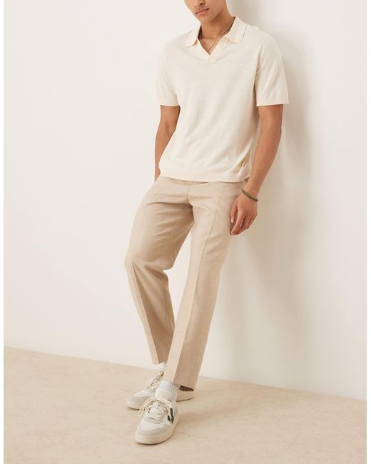 ASOS Natural Smart Relaxed Tapered Pants With Front Pleats for men