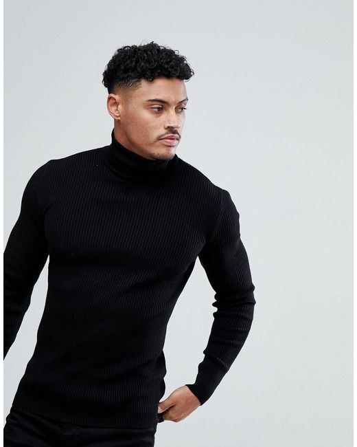 black roll neck jumper mens
