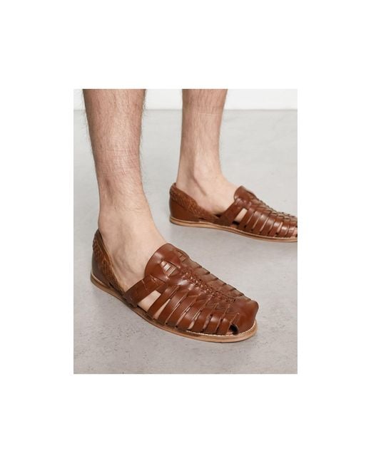 Sandales tressées en cuir - fauve ASOS pour homme en coloris Marron | Lyst