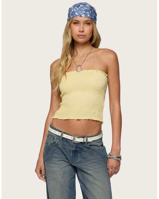 Edikted Blue Emmet Strapless Scrunch Top