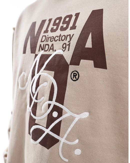 ASOS Natural Oversized Boxy Sweatshirt With Raw Edges Print And Embroidery for men